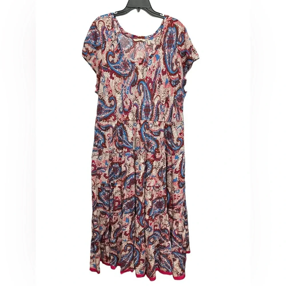 Soft Surroundings Kara Dress Size 2X Framboise Paisley Tiered Maxi NWT